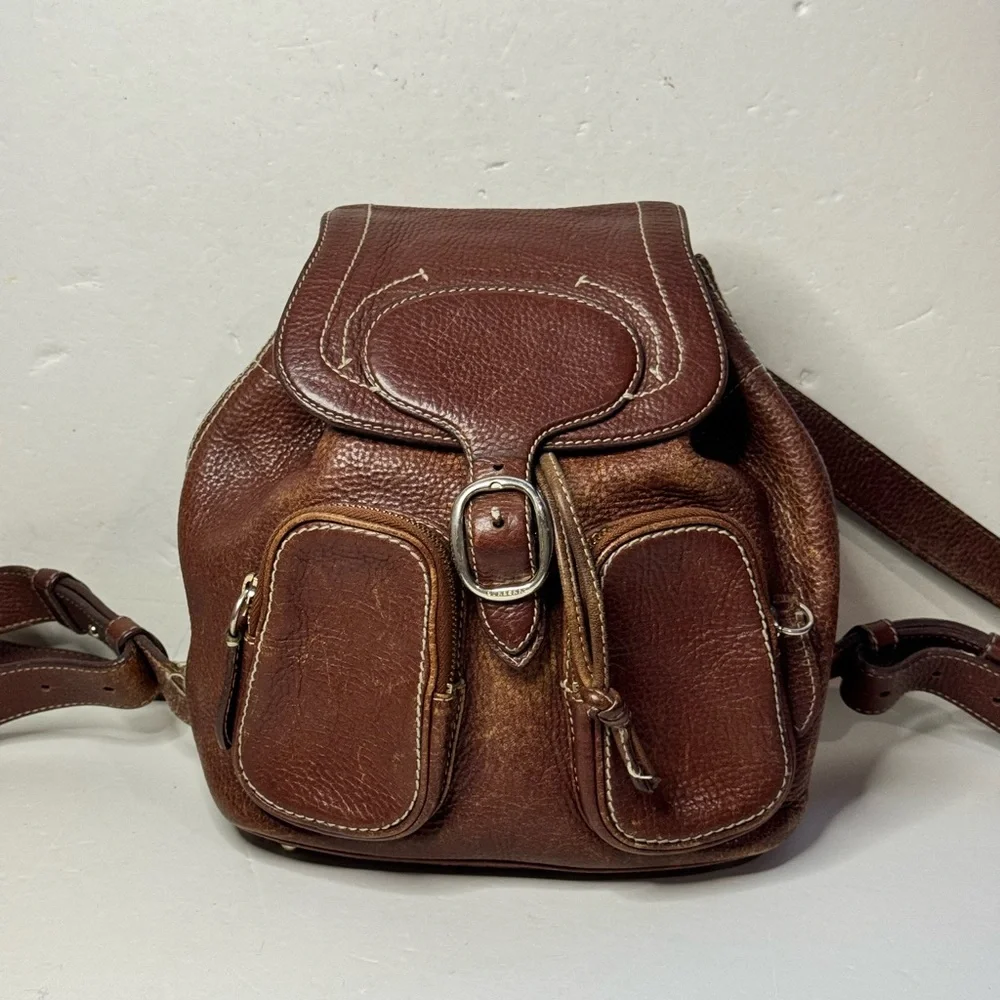 BURBERRY Vintage Brown Leather Small Backpack